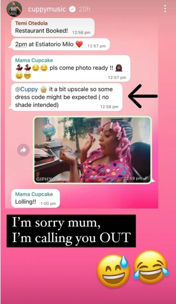 Dj Cuppy Chat With Mum